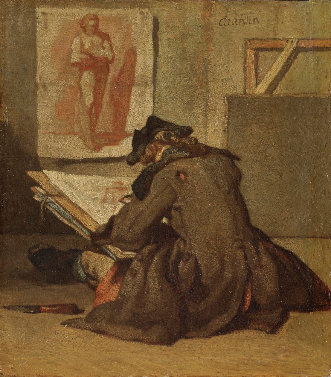Fiatal diák rajz (olaj tölgyre) alkotó: Jean Baptiste Simeon Chardin