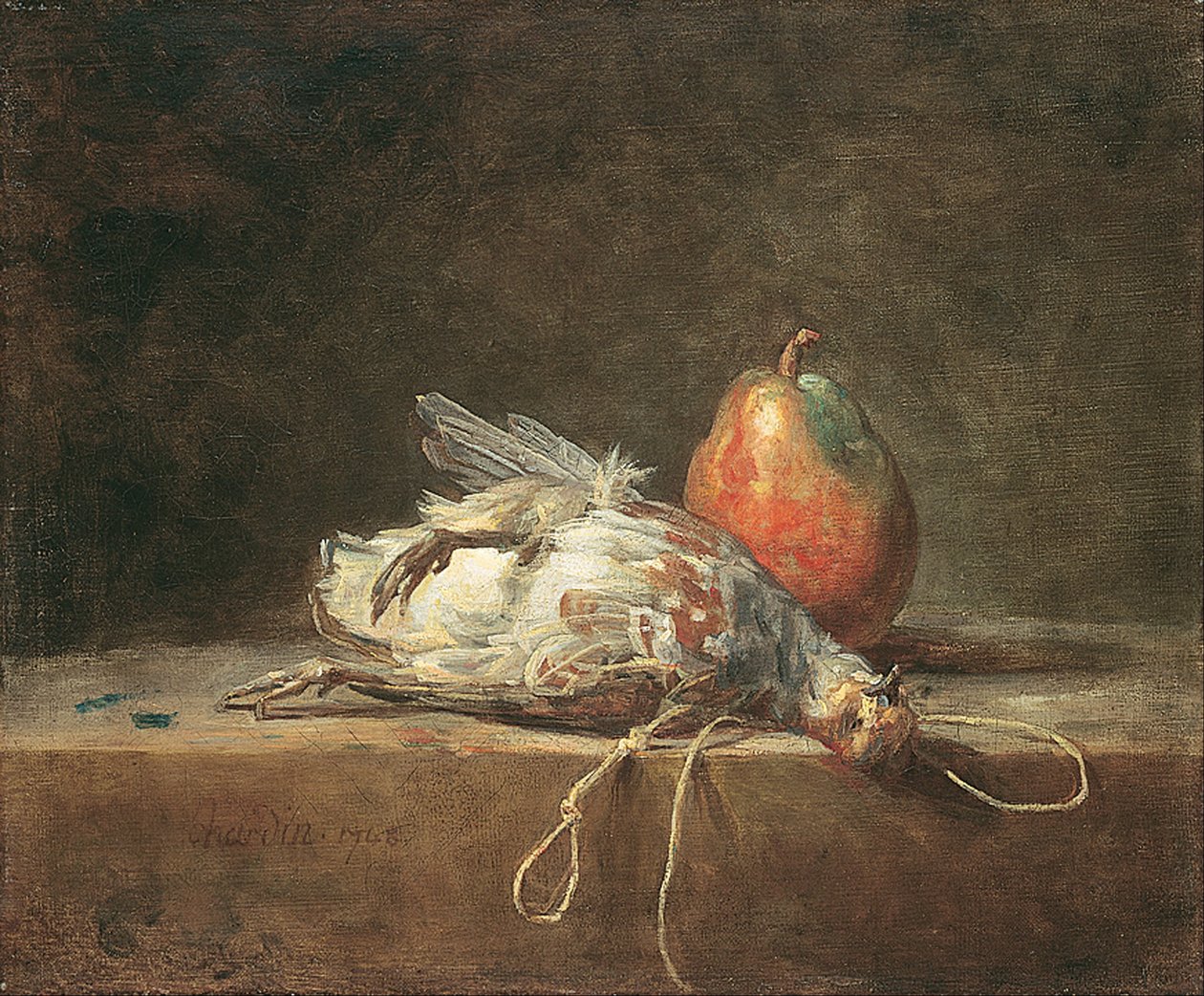 Csendélet fogoly és körtével alkotó: Jean Baptiste Simeon Chardin