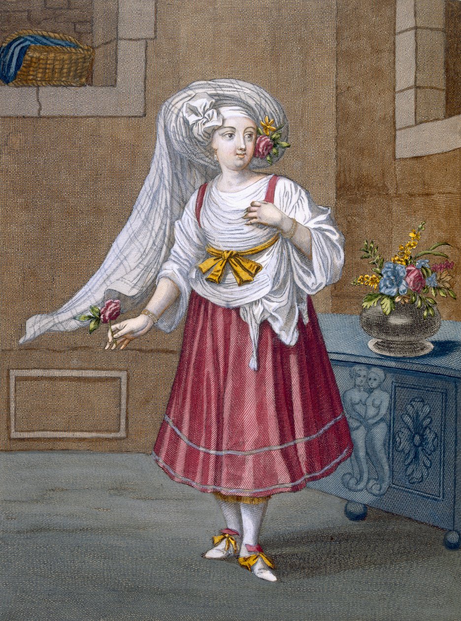 Egy chioszi lány, 74. tábla Charles de Ferriol „Száz lenyomatának gyűjteményéből, amelyek a Levant különböző nemzeteit ábrázolják”, 1707-08 alkotó: Jean Baptiste Vanmour