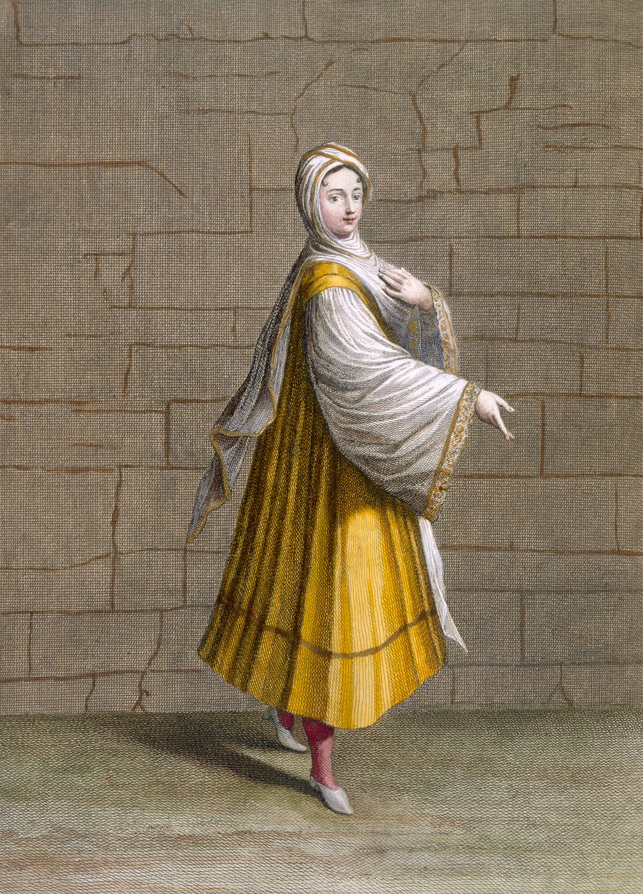 Szép lány, 72. tábla Charles de Ferriol „Levante különböző nemzeteit ábrázoló száz lenyomat gyűjteményéből”, vésett J. de Franssieres, 1707-08 alkotó: Jean Baptiste Vanmour