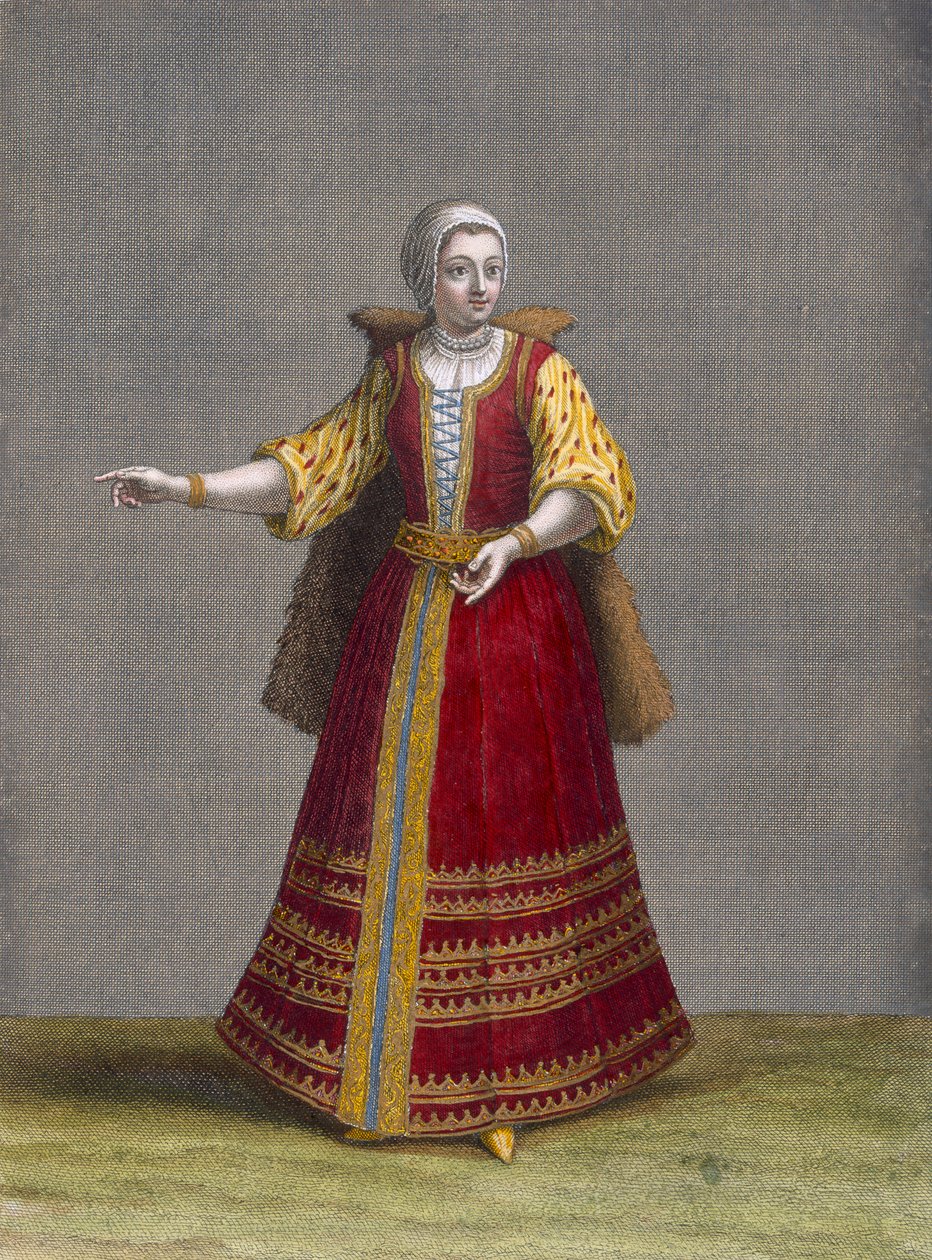 Egy magyar nő, 77. tábla Charles de Ferriol „Levante különböző nemzeteit ábrázoló száz lenyomat gyűjteményéből”, vésette: Jean-Baptiste Haussard (fl.1679-1749), 1707-08 ( alkotó: Jean Baptiste Vanmour