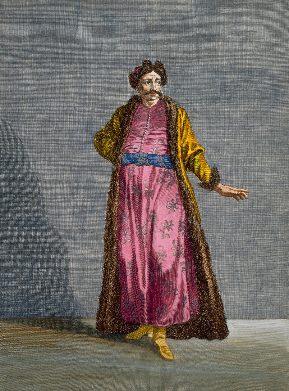 Egy valahai úriember, 80. tábla Charles de Ferriol "Száz, a Levante különböző nemzeteit ábrázoló metszet gyűjteményéből", metszette B. Baron, 1707-08. alkotó: Jean Baptiste Vanmour