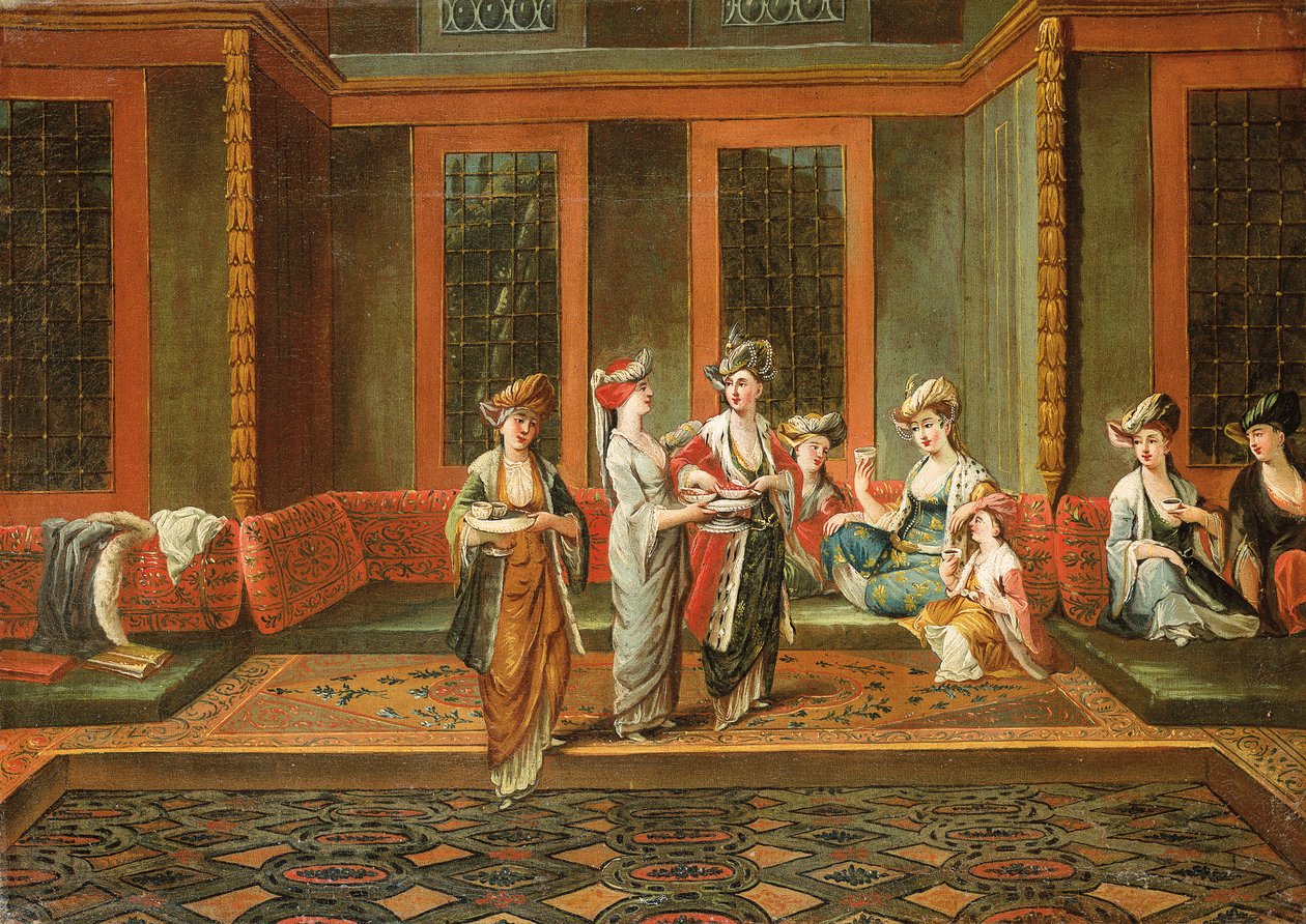 Örmény nők kávét iszik egy belső térben alkotó: Jean Baptiste Vanmour