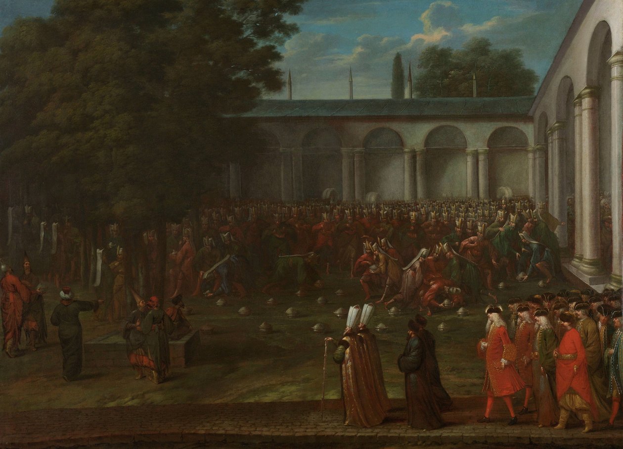 Cornelis Calkoen úton a közönségéhez Ahmed szultánnal III Cornelis Calkoen úton a közönség felé Ahmed szultánnal III alkotó: Jean Baptiste Vanmour