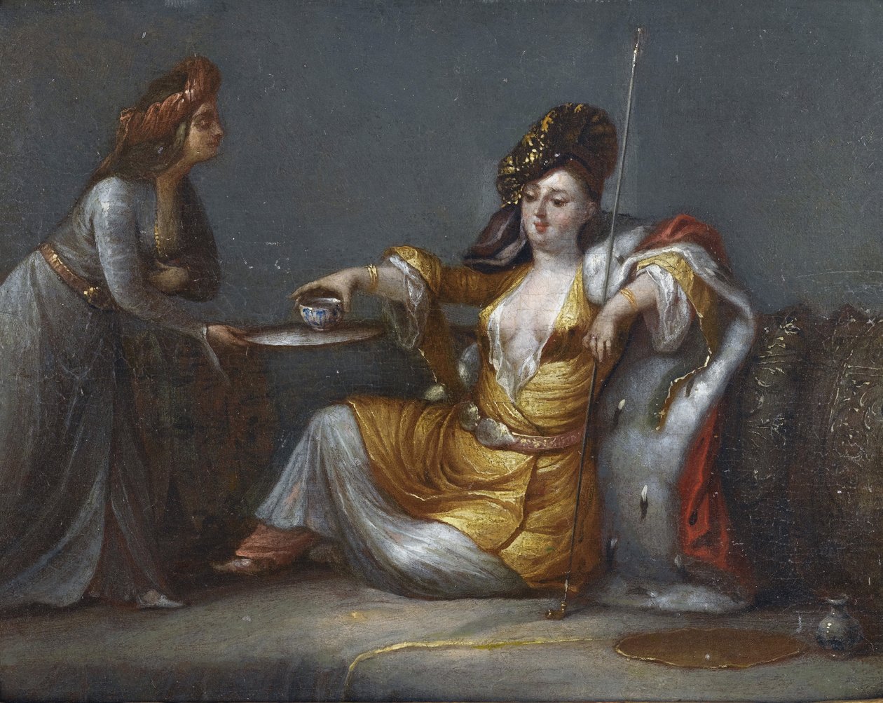 ""A szultána kávét szed"" (Szultána kávézik) Festmény Jean Baptiste (Jean-Baptiste) Vanmour (Van Mour) iskolájából (1671-1737) Magángyűjtemény alkotó: Jean Baptiste Vanmour