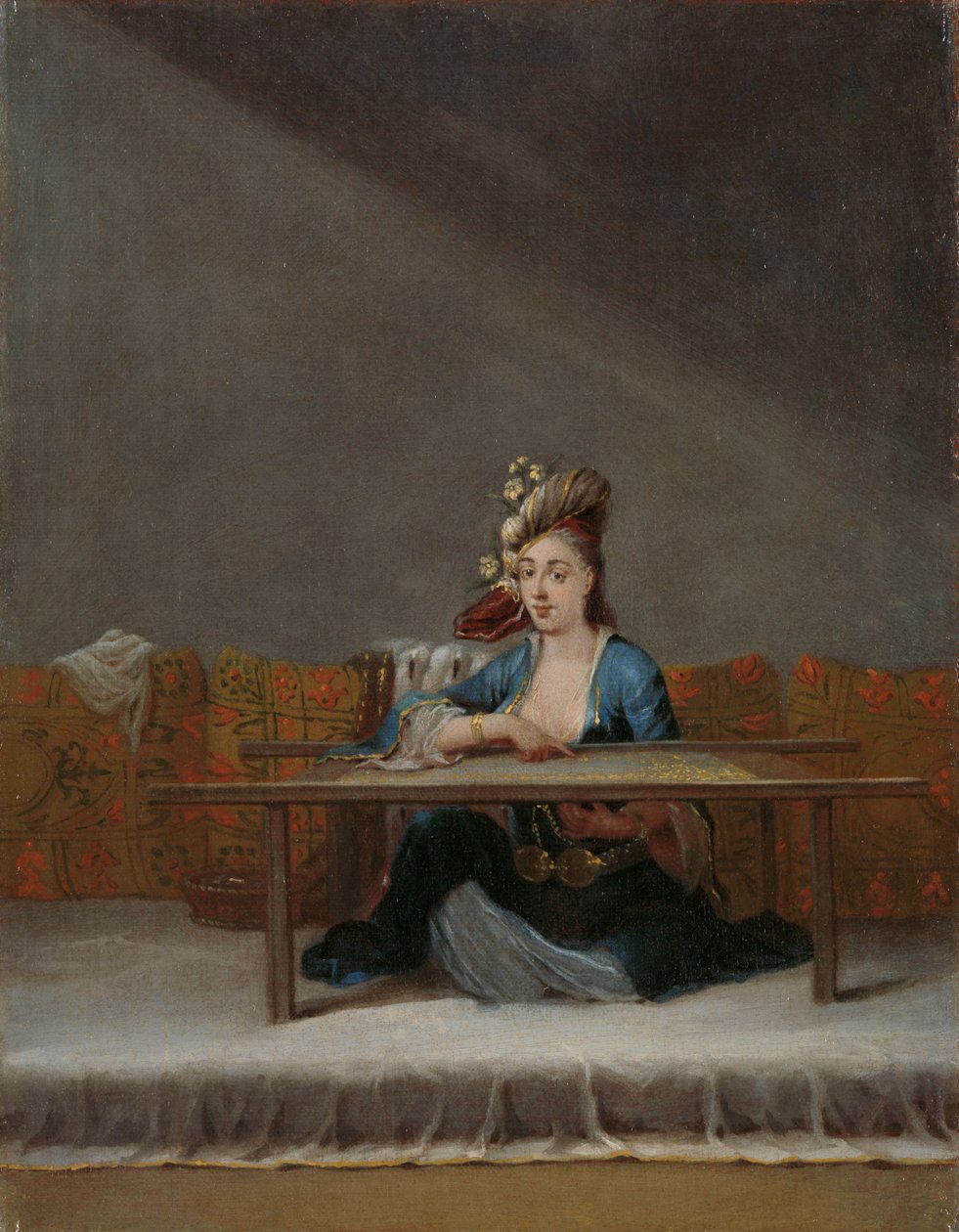 Török nő a hímzőkeretnél, 1720-37 körül alkotó: Jean Baptiste Vanmour