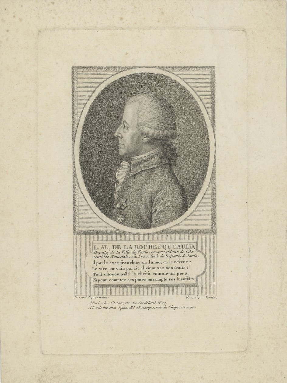 Louis-Alexandre de La Rochefoucauld, Enville hercege 1743-1792, 1790-es évek. alkotó: Jean Baptiste Verite