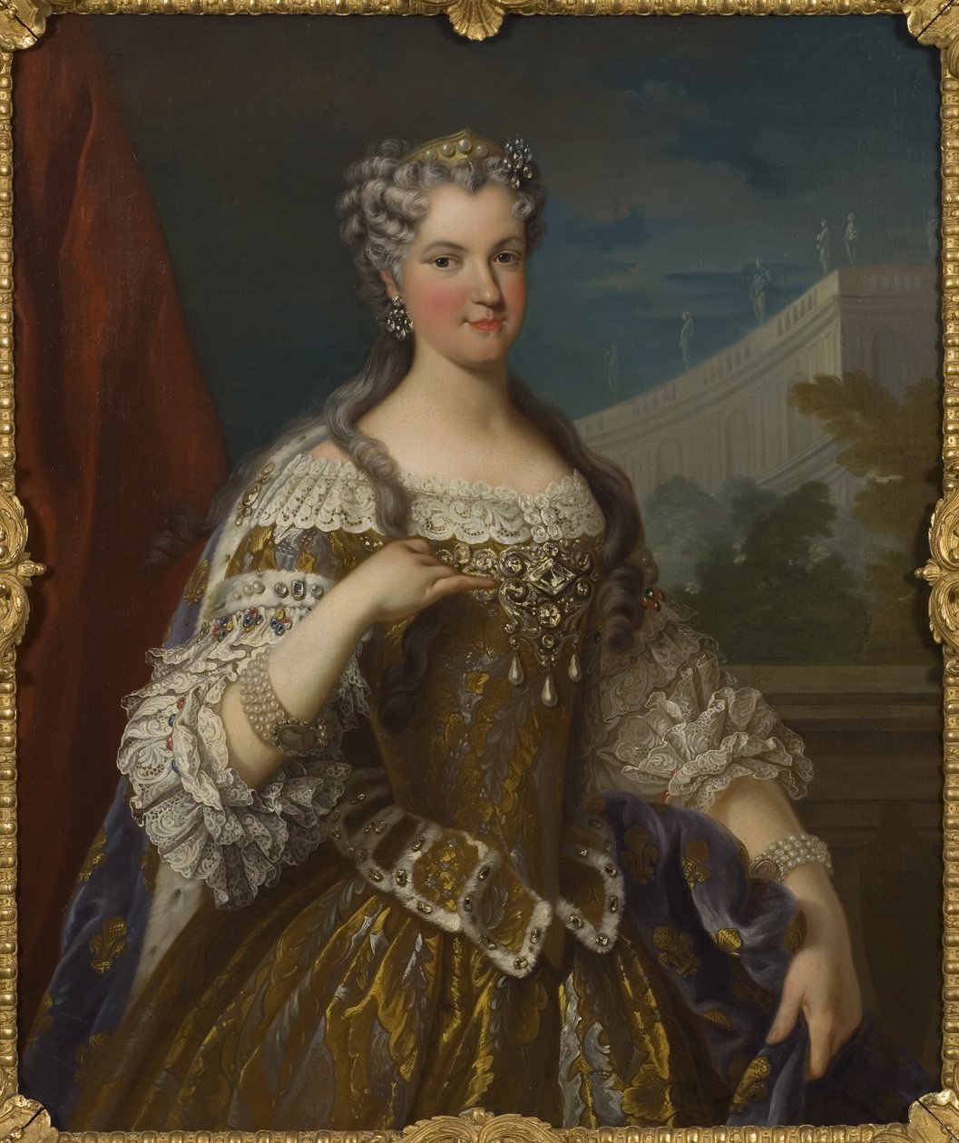 Marie Leszczynska (Leczinska), lengyel arisztokrata és francia királynő – Marie Leszczynska, Franciaország királynőjének (1703-1768) portréja, Van Loo, Jean Baptiste, Másolat után (1684-1745). Olajfestmény. Mérete: 104x82 cm. Nemzeti Múzeum Stockholm alkotó: Jean Baptiste van Loo