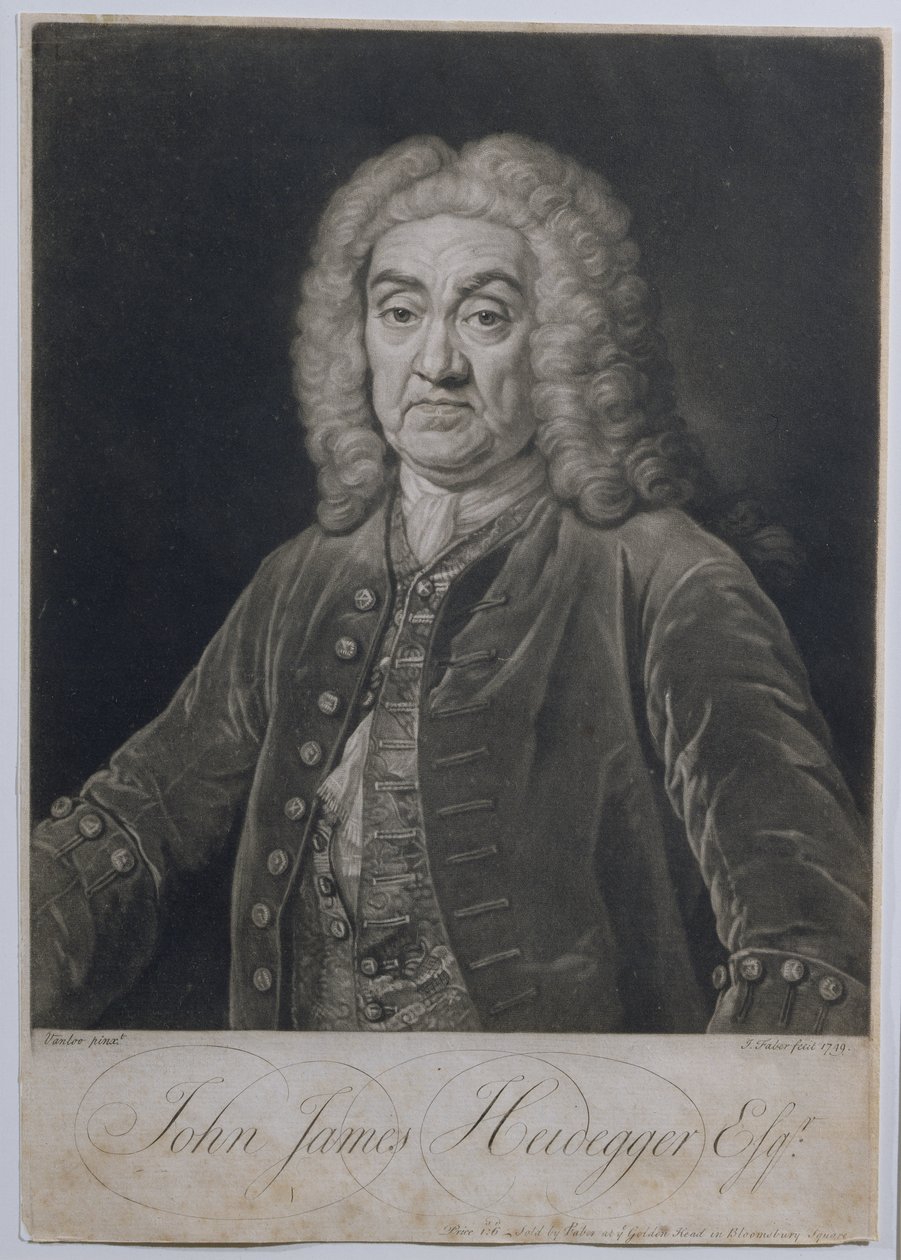 John James Heidegger (1666-1749), londoni svájci impresszárió portréja, John Faber (1684-1756) metszete, 1749 alkotó: Jean Baptiste van Loo