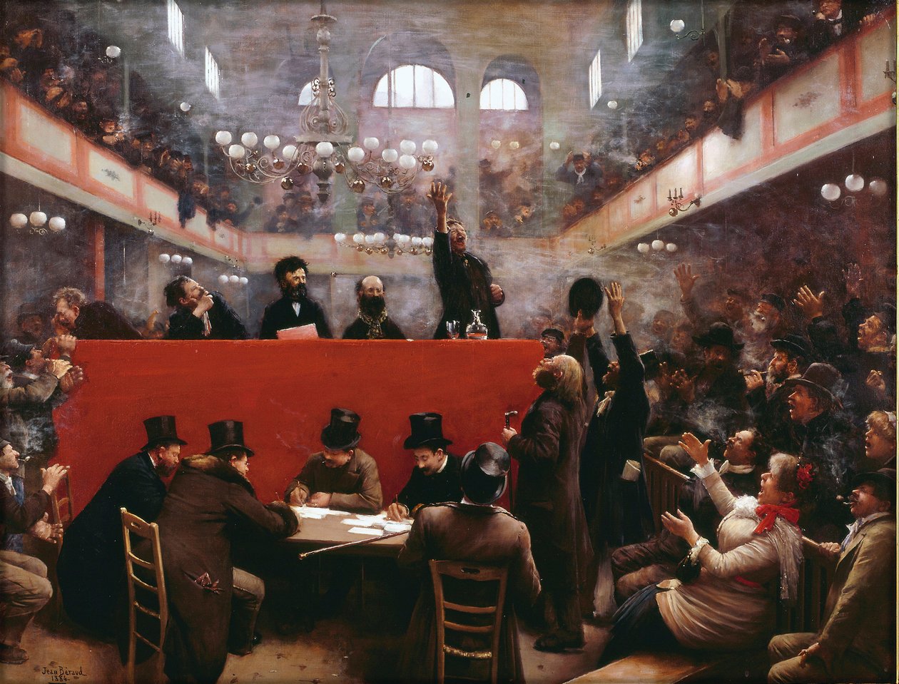 A Graffard Tárgyalóteremben (Reunion a la salle Graffard) (a párizsi boulevard de Menilmontant 138. szám alatt) írta Beraud, Jean (1849-1936) alkotó: Jean Beraud