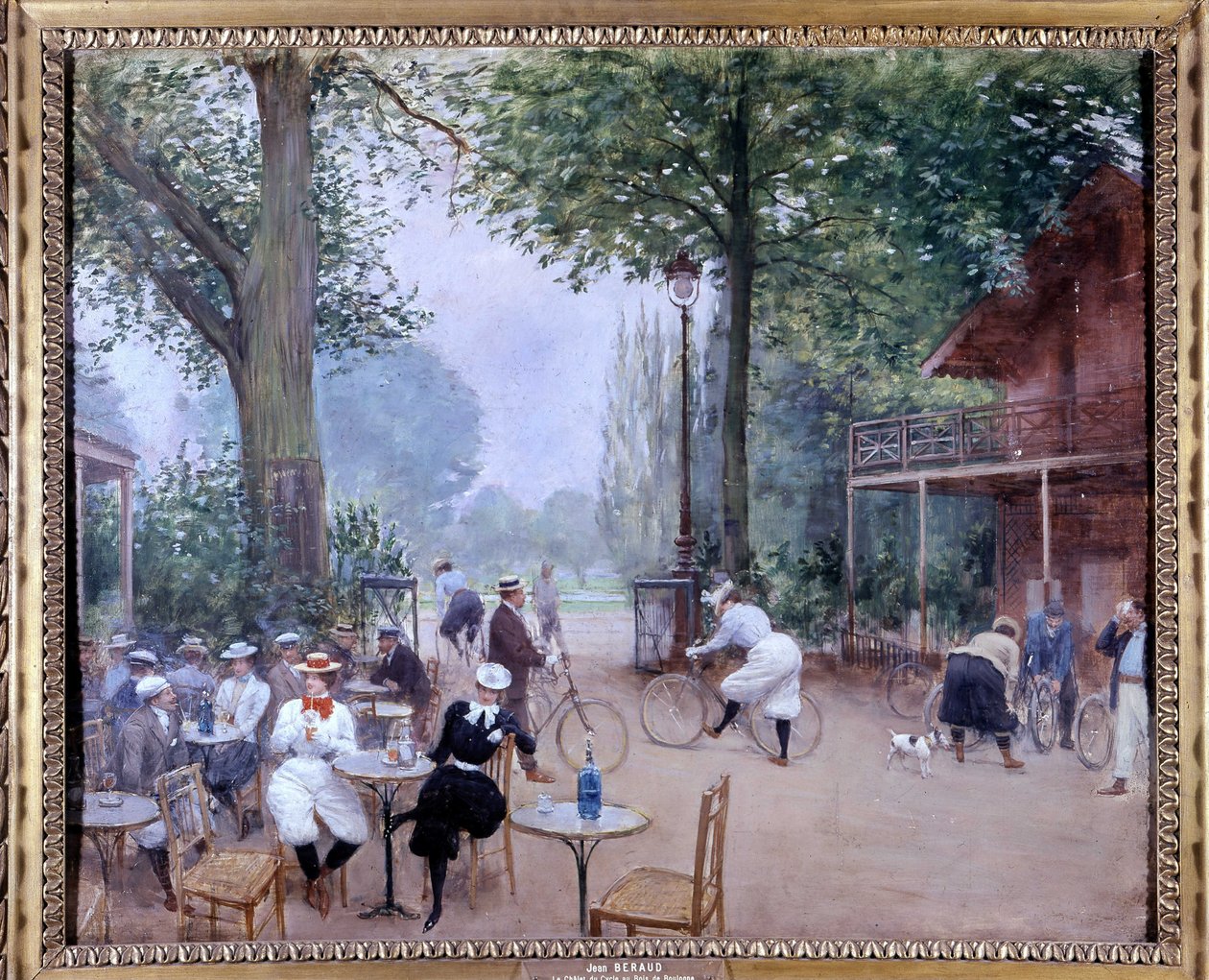 Kerékpáros faház a Bois de Boulogne-ban, 1900 körül – Jean Beraud akvarellje (+ 1935). Pecsétek Múzeum. alkotó: Jean Beraud