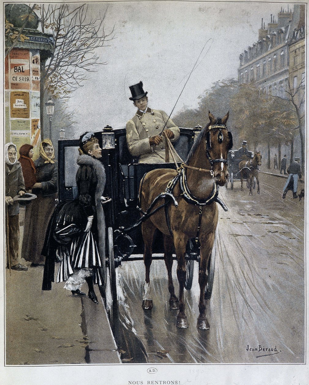 Elegáns nő hintón Párizsban: „Mi visszatérők” – Jean BERAUD (1849 - 1935) illusztrációja, 19. század vége. alkotó: Jean Beraud