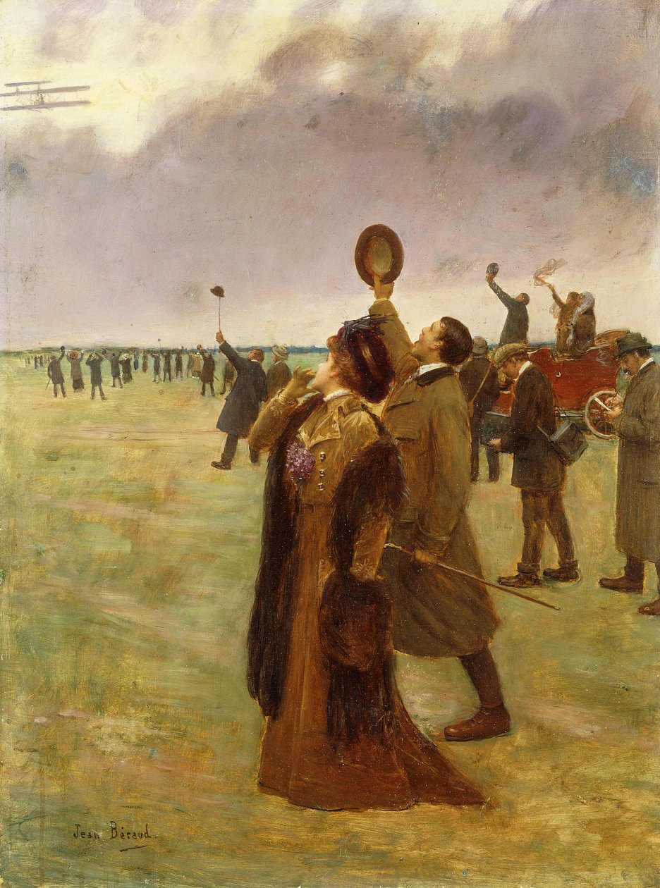 A Wright Biplane repülése; Envole d"un Biplan Type Wright, alkotó: Jean Beraud