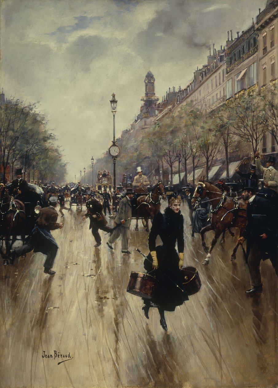 16:00 a Carrefour Drouot és a Grand Boulevard, 1895 körül alkotó: Jean Beraud