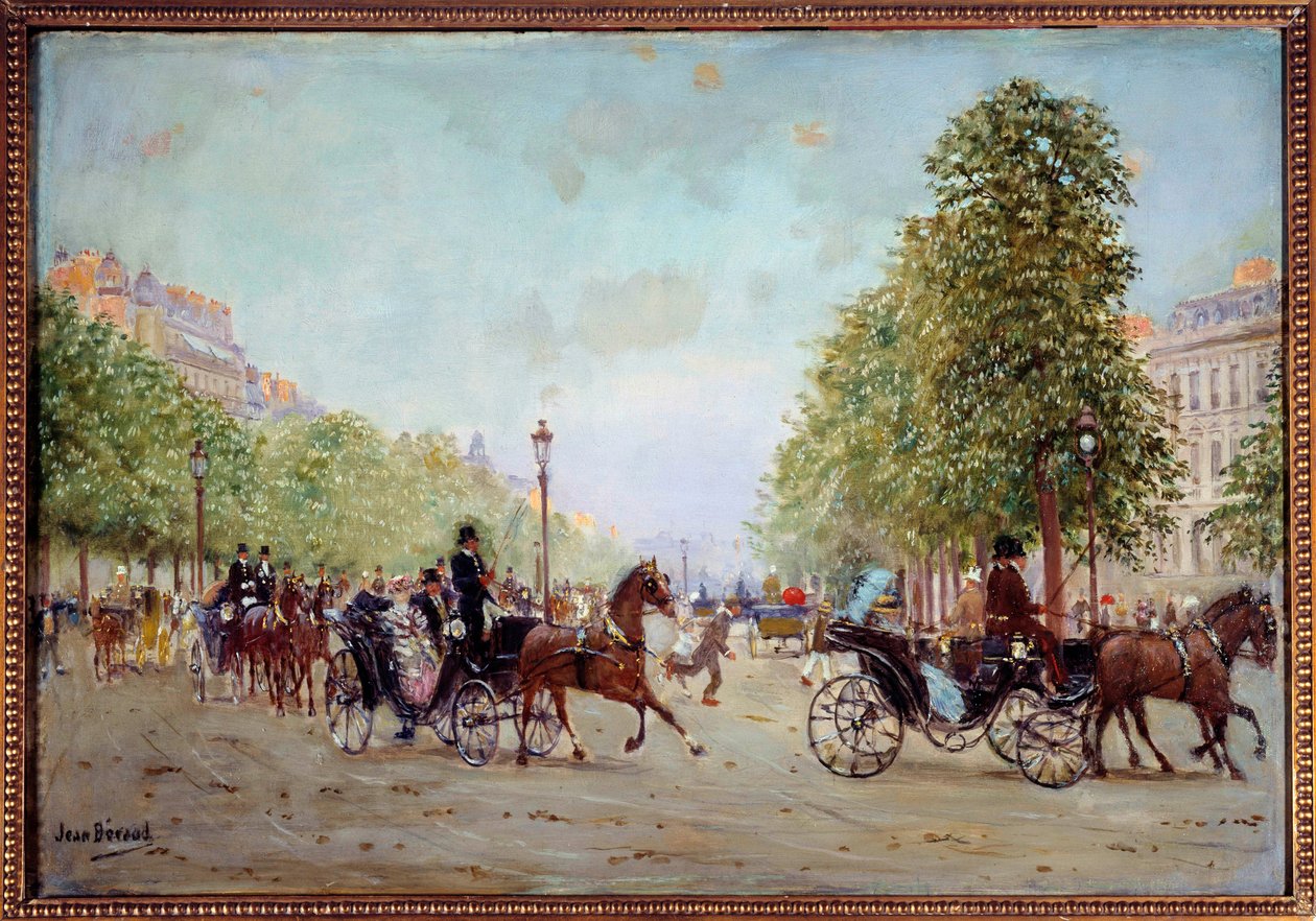 La promenade aux Champs-Elysees Jean Beraud (1849-1935) festménye 19. század. Mérete 0,38 x 0,55 m Párizs, Carnavalet Múzeum alkotó: Jean Beraud