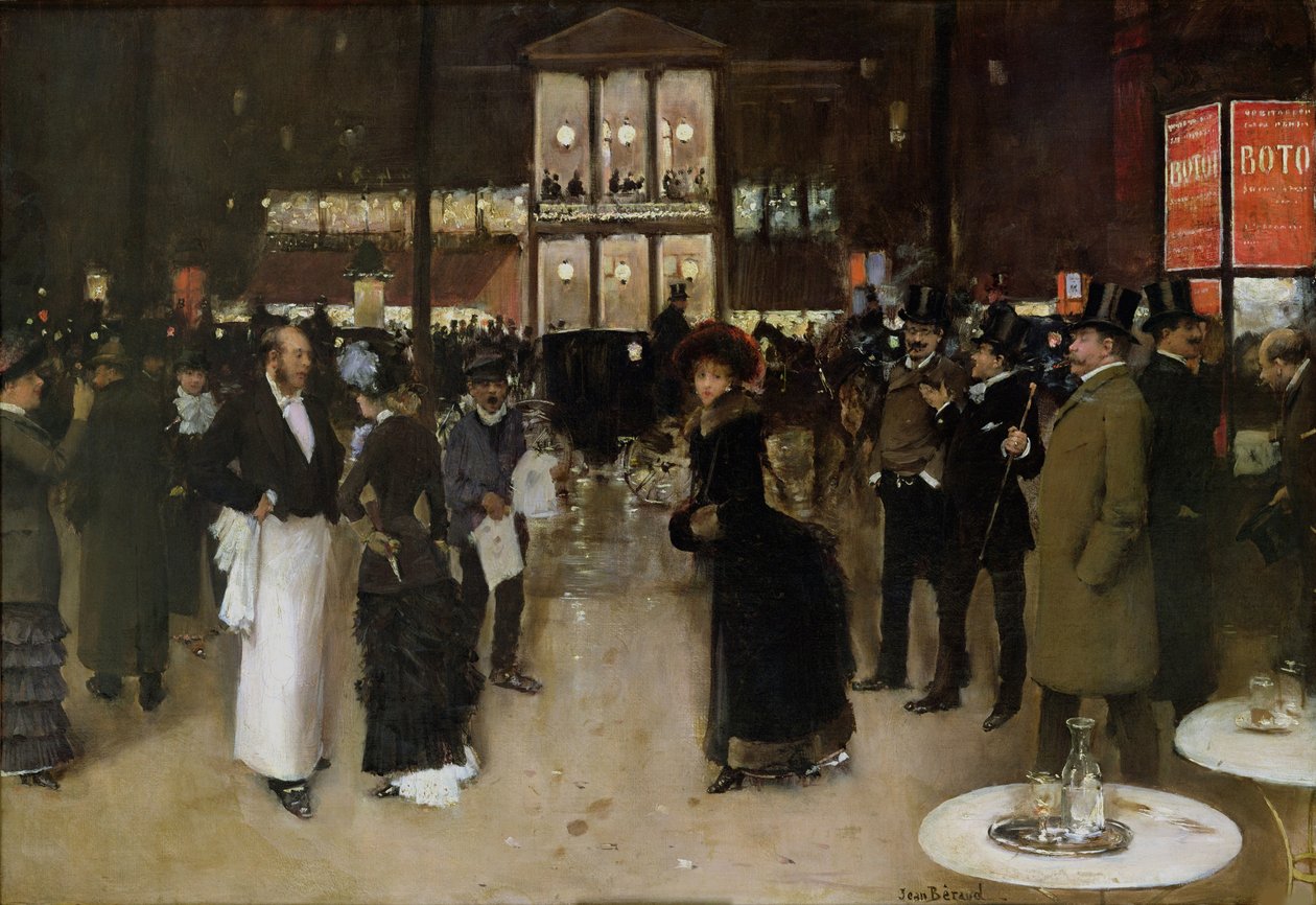 Boulevard Montmartre éjszaka, a Théâtre des Variétés előtt, 1885 körül. alkotó: Jean Beraud