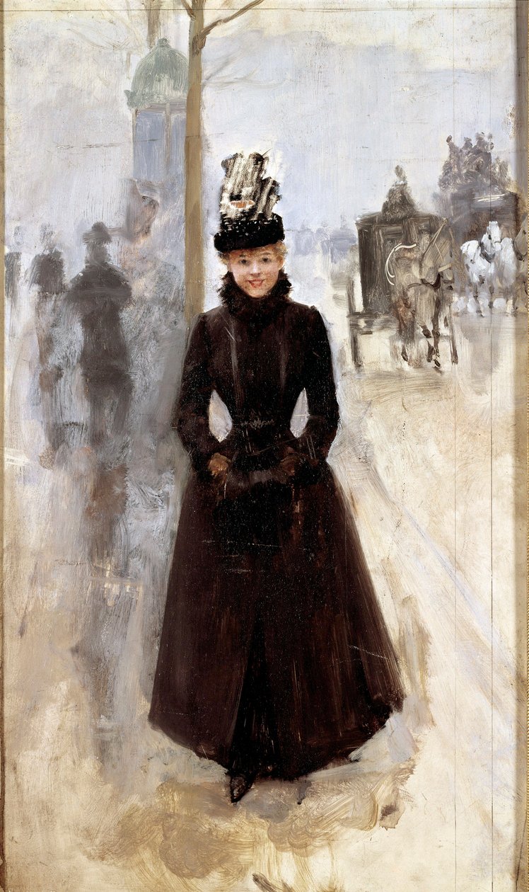 Párizsi nő a körúton vagy nő muffal Jean Beraud festménye (1849-1935) 19. századi Tours, Musee des Beaux Arts alkotó: Jean Beraud