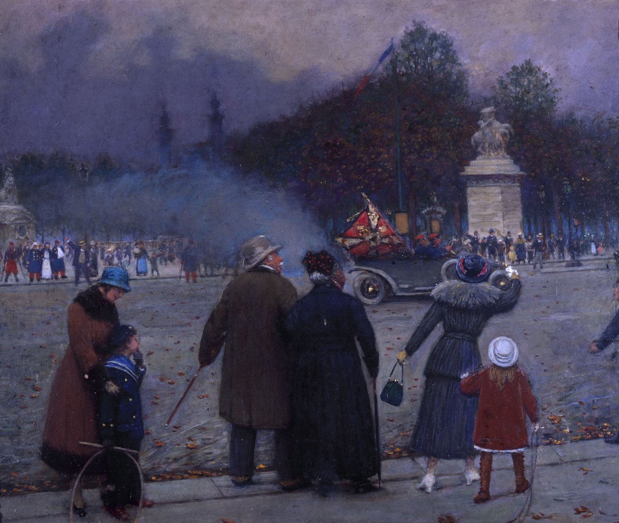 A Les Invalidesba vitt német zászló, 1914 körül (olaj a kártyán) alkotó: Jean Beraud