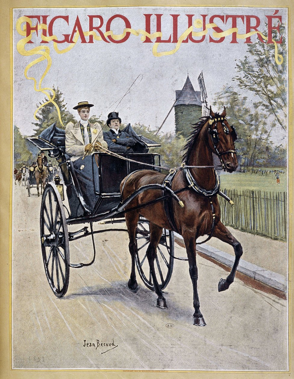 Nő kocsit vezet a szomszédban ülő férfival – borító a „” Figaro Illustré” című filmben” alkotó: Jean Beraud