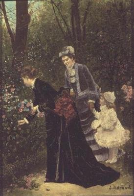 Fiatal nők virágot szednek, 1885 alkotó: Jean Beraud