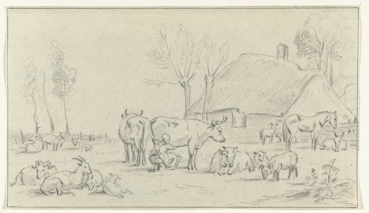 Farmyard szarvasmarhával és fejő nővel alkotó: Jean Bernard