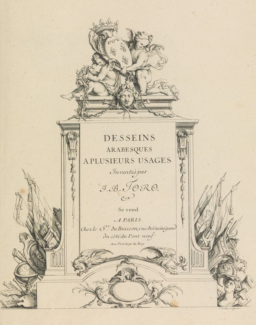 J. B. Toro által feltalált arabeszk minták sokféle felhasználásra, címlap, 1716., 1716. alkotó: Jean Bernard Toro
