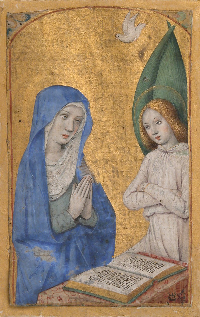 Kéziratos levél az Angyali üdvözlettel egy Órakönyvből, kb. 1485-90. alkotó: Jean Bourdichon