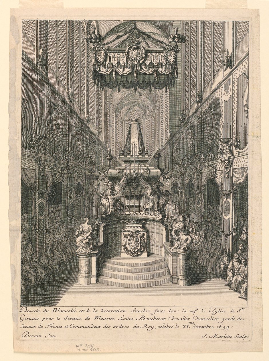 Louis Boucherat katafalkja, második állam, St. Gervais, Párizs alkotó: Jean Bérain, the Elder