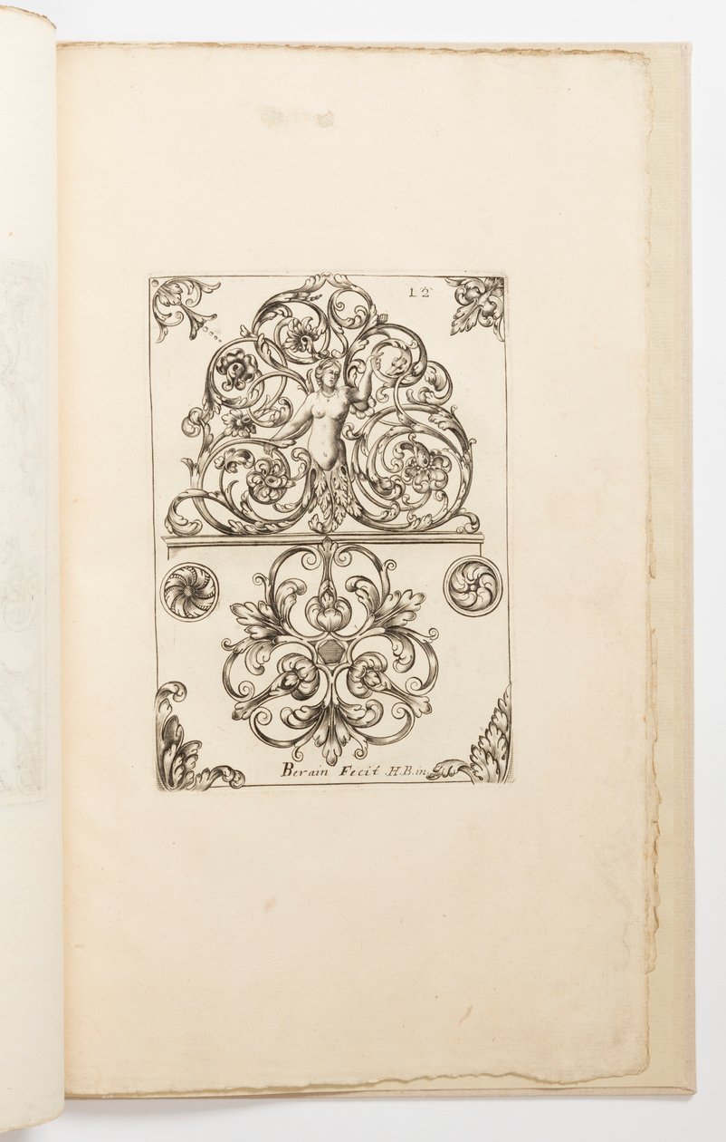 12. tábla, a Diverses pièces de serruriers-től (különféle kivitel lakatosoknak) alkotó: Jean Bérain the Elder
