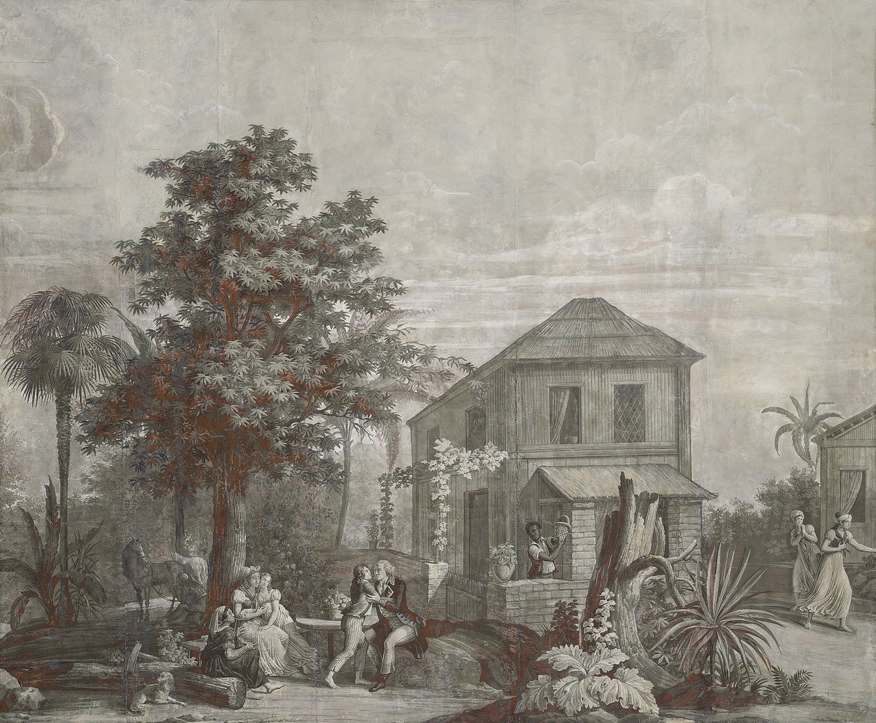Family Time, tapétapanel a "Paul et Virginie" sorozatból, Dufour & Cie, 1823 körül alkotó: Jean Broc
