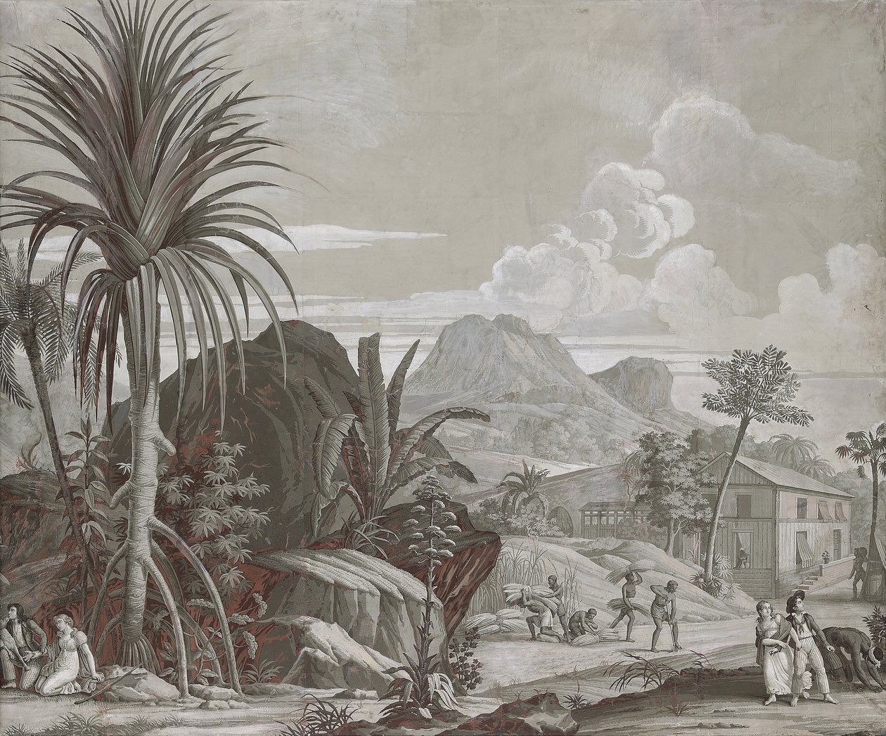 Sétára indulás, tapétapanel a "Paul et Virginie" sorozatból, Dufour & Cie, 1823 körül alkotó: Jean Broc
