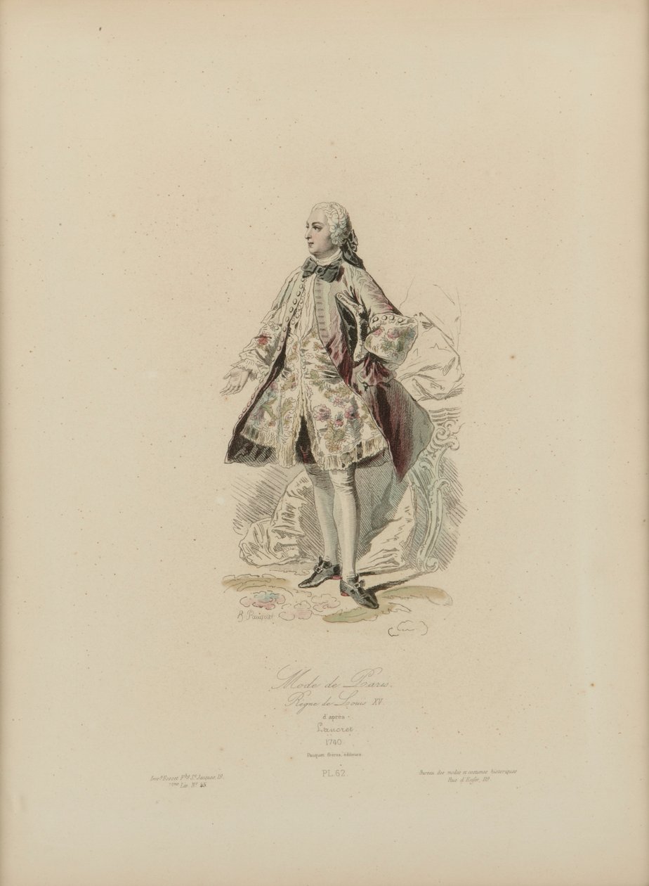 Párizsi divat: XV. Lajos uralkodása (kézzel színezett metszet) alkotó: Jean Charles (1800 79) Pauquet