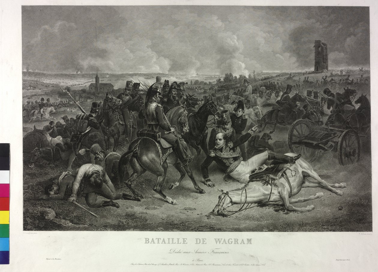 A wagrami csatában 1809. július 5-én és 6-án (rézmetszet) alkotó: Jean Charles (after) Langlois