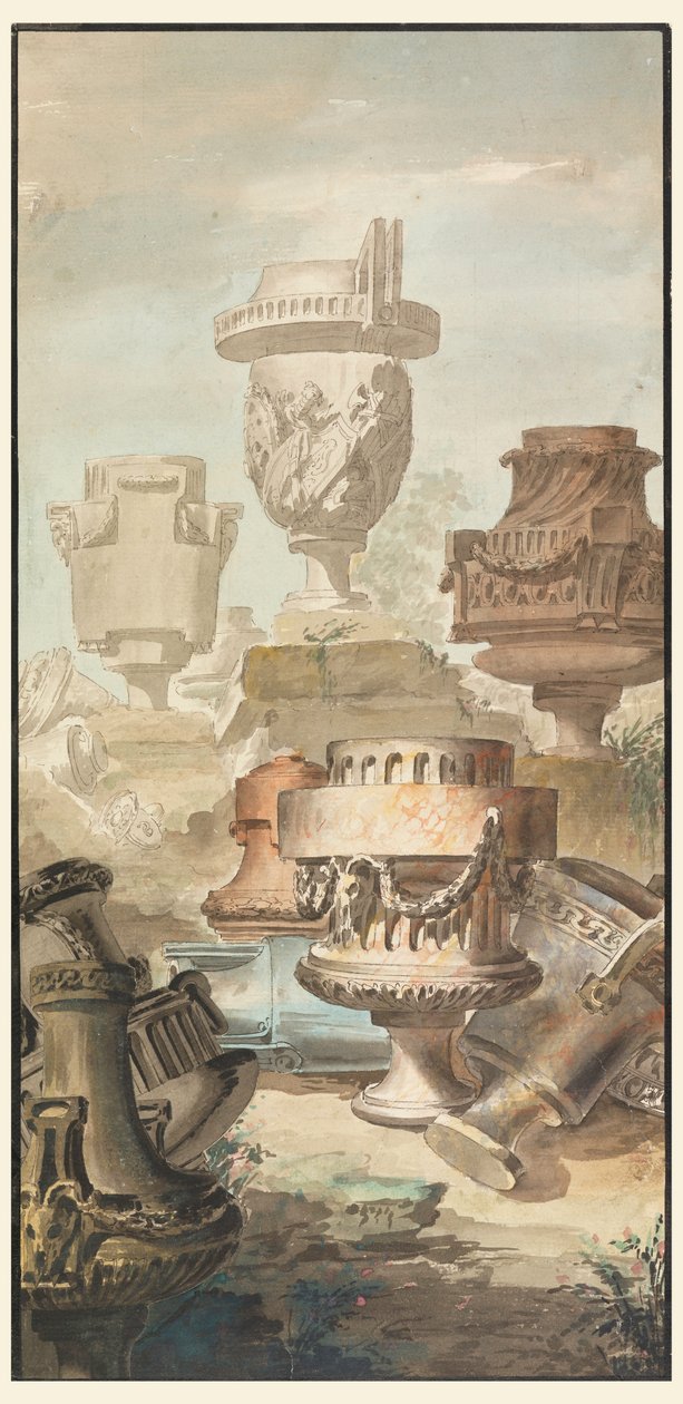 Rajzolás, Ruin Fantasy: Vázák és urnák, 1770 alkotó: Jean Charles Delafosse