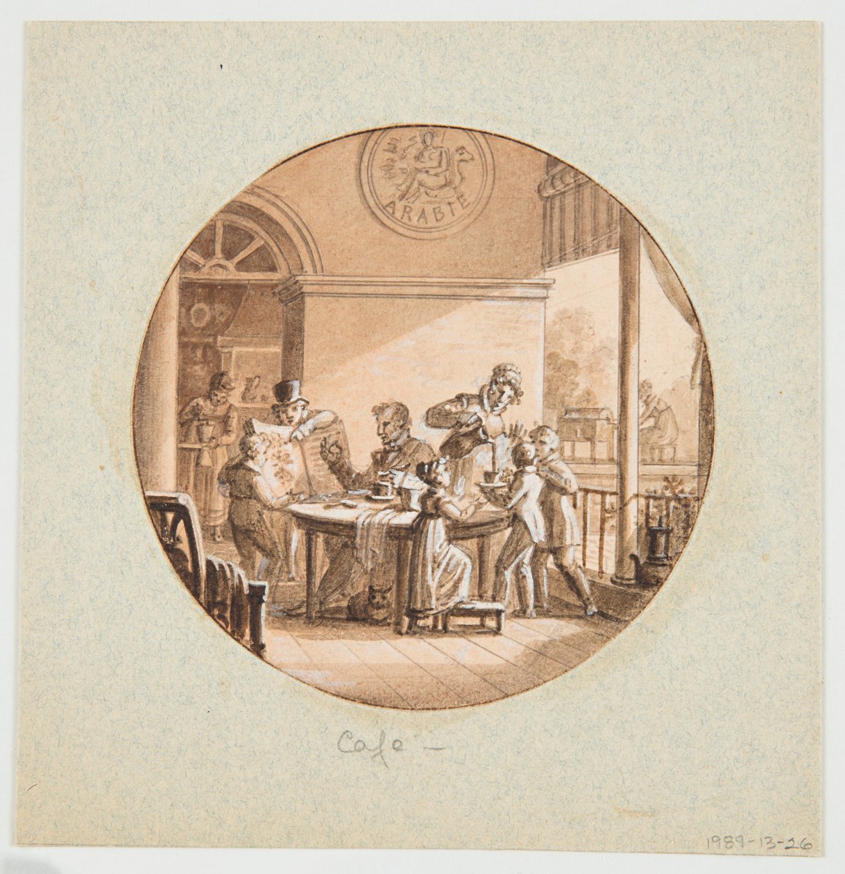 Festett porcelán tányér, kávézó (kávé) tervezése a Service des Objets de Dessert (desszert szolgáltatás) alkotó: Jean Charles Develly