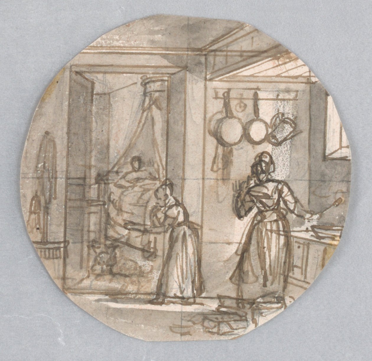 Tervezés festett porcelántányérhoz, konyhai jelenethez hátsó hálószobával, esetleg a Service des Objets de Dessert (desszertszolgáltatás) számára alkotó: Jean Charles Develly