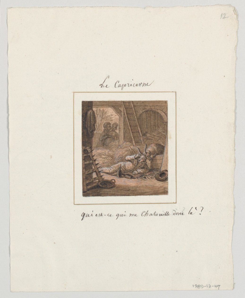 Festett porcelántányér tervezése, Le Capricorne (Bak) a le Zodiac Travesti (The Farcical Zodiac) szolgáltatástól alkotó: Jean Charles Develly