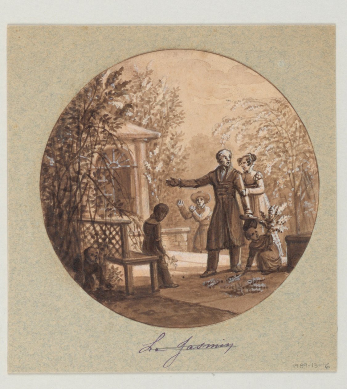 Festett porcelántányér tervezése, Le Jasmin (Jázmin), a Service de la Culture des Fleurs (Virágtermesztési Szolgálat) alkotó: Jean Charles Develly