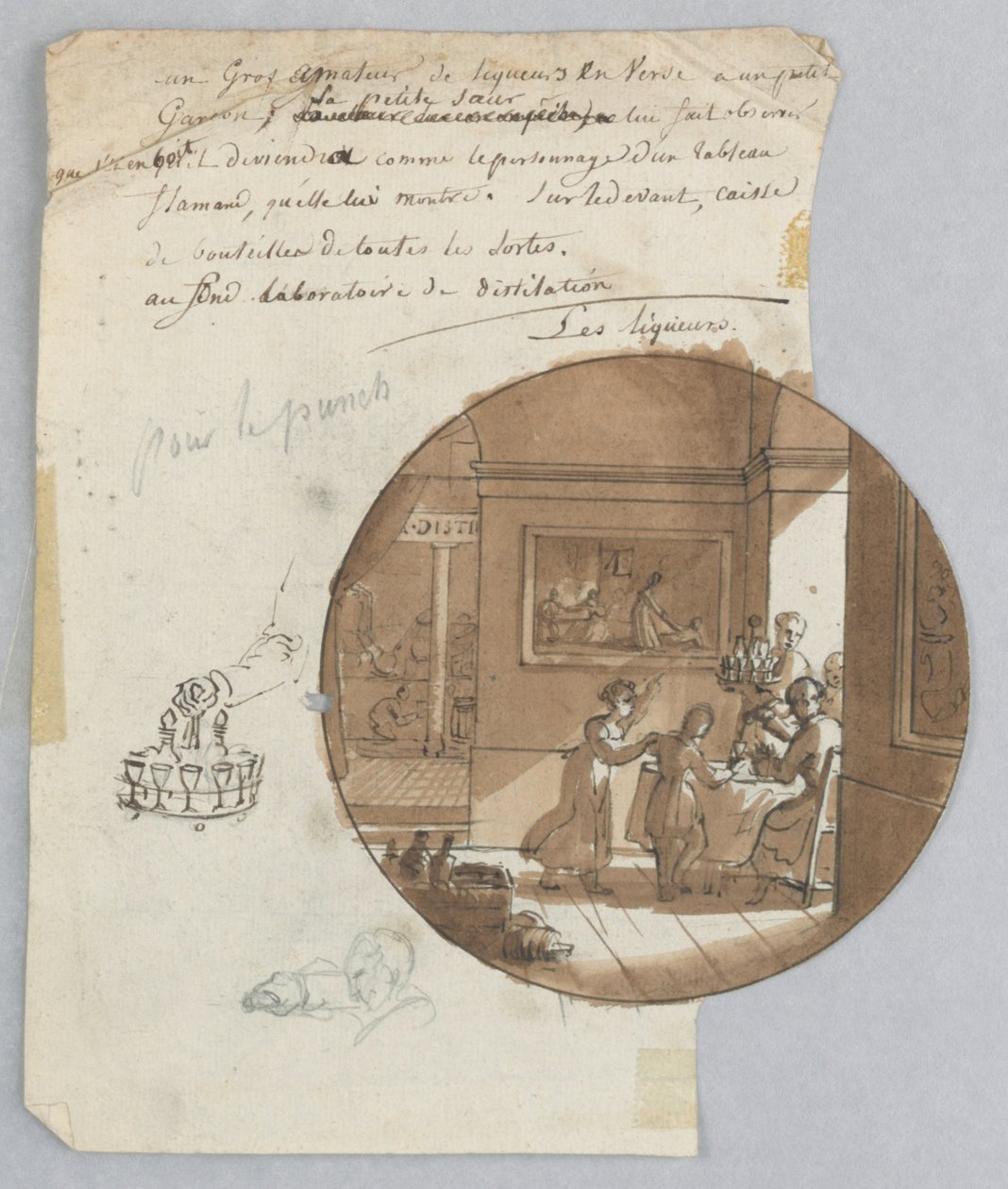 Festett porcelántányér tervezése, Les Liqueurs (Liqueurs) a Services des Objets des Dessert (desszertszolgáltatás) számára alkotó: Jean Charles Develly