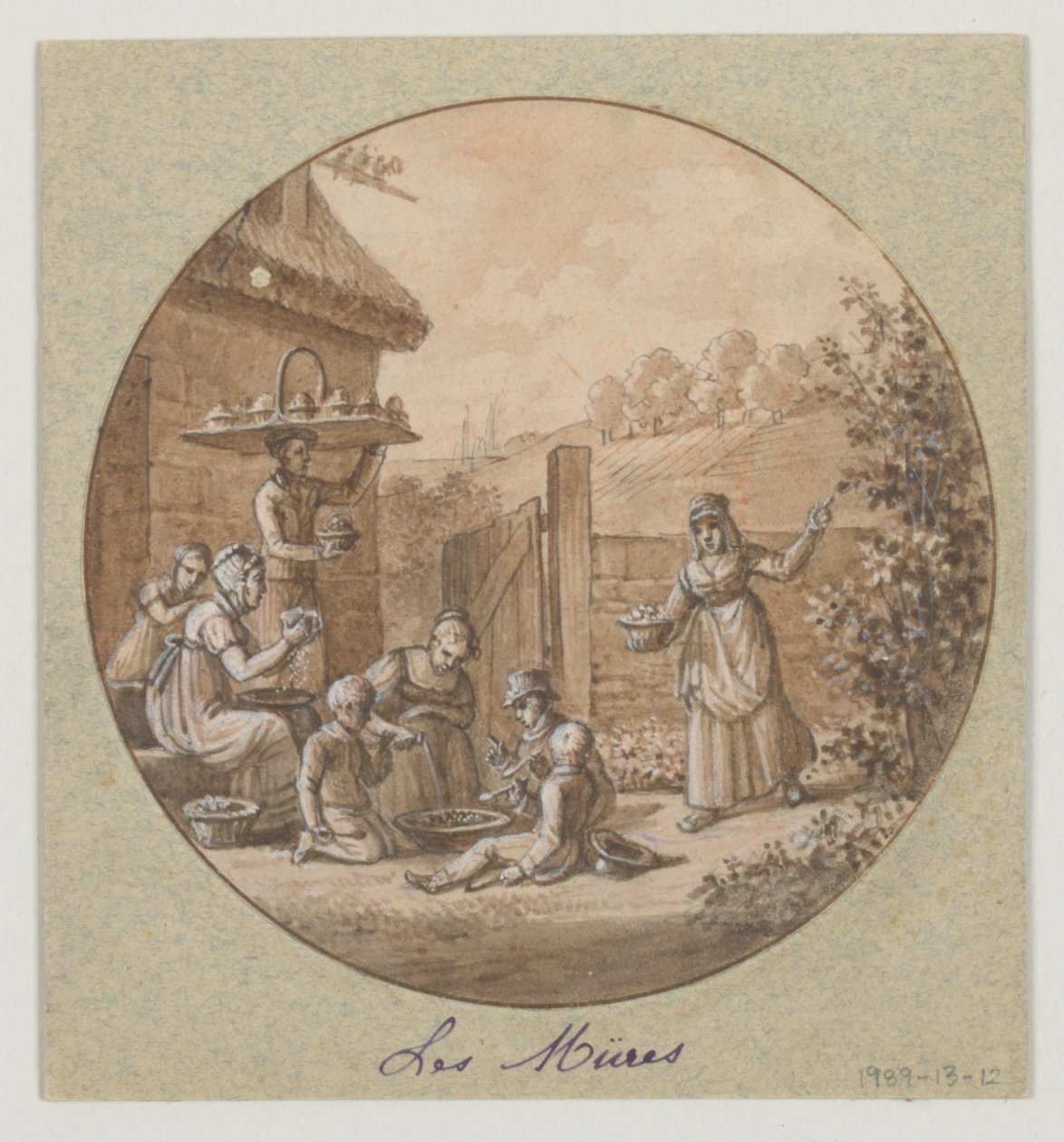 Festett porcelántányér dizájnja, Les Müres (eperfa) a Service des Objets de Dessert-től (desszertszolgálat) alkotó: Jean Charles Develly