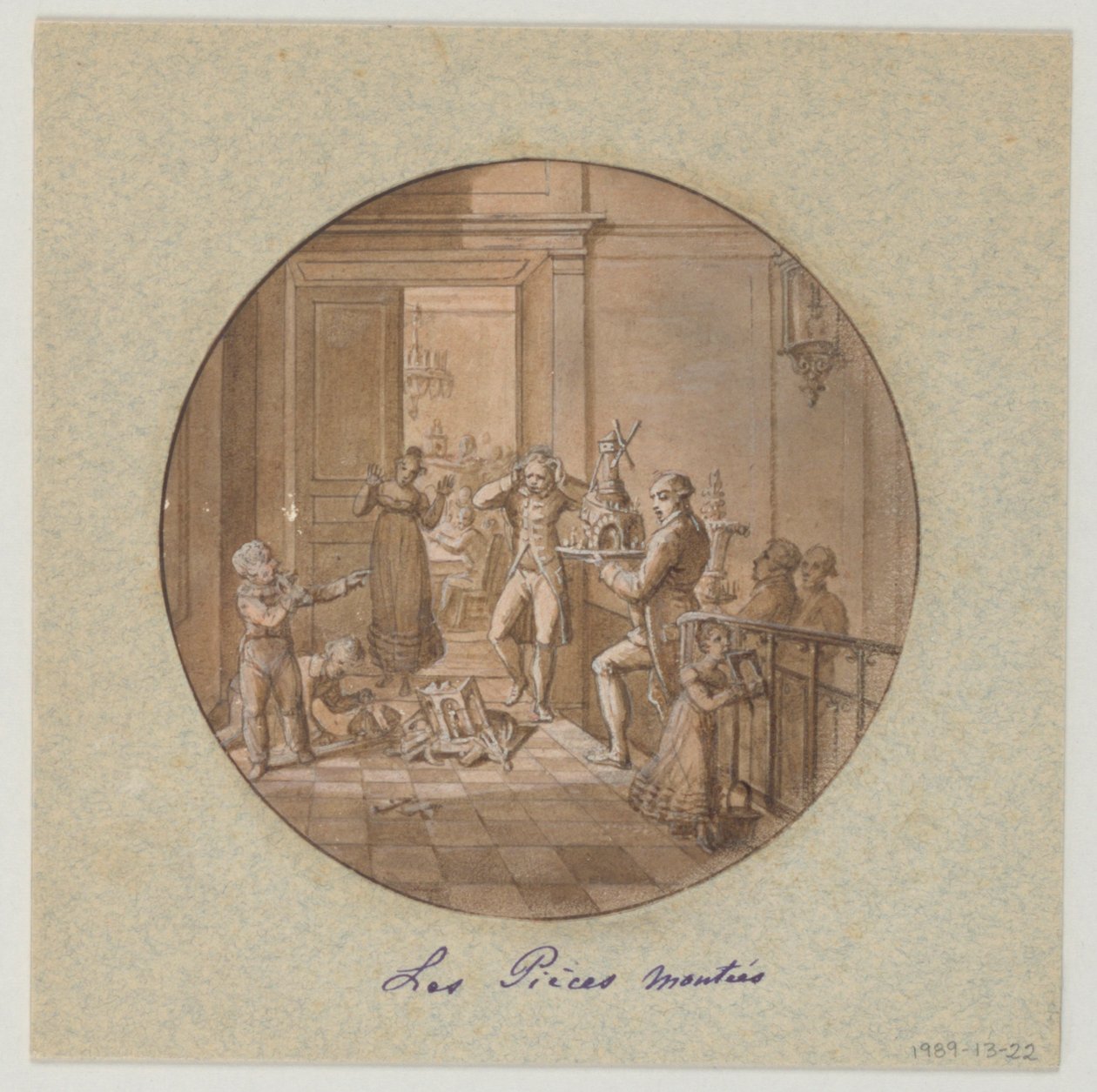 Festett porcelántányér, Les Pieces Montées (szintes torták) tervezése a Service des Objets de Dessert (desszertszolgáltatás) számára alkotó: Jean Charles Develly