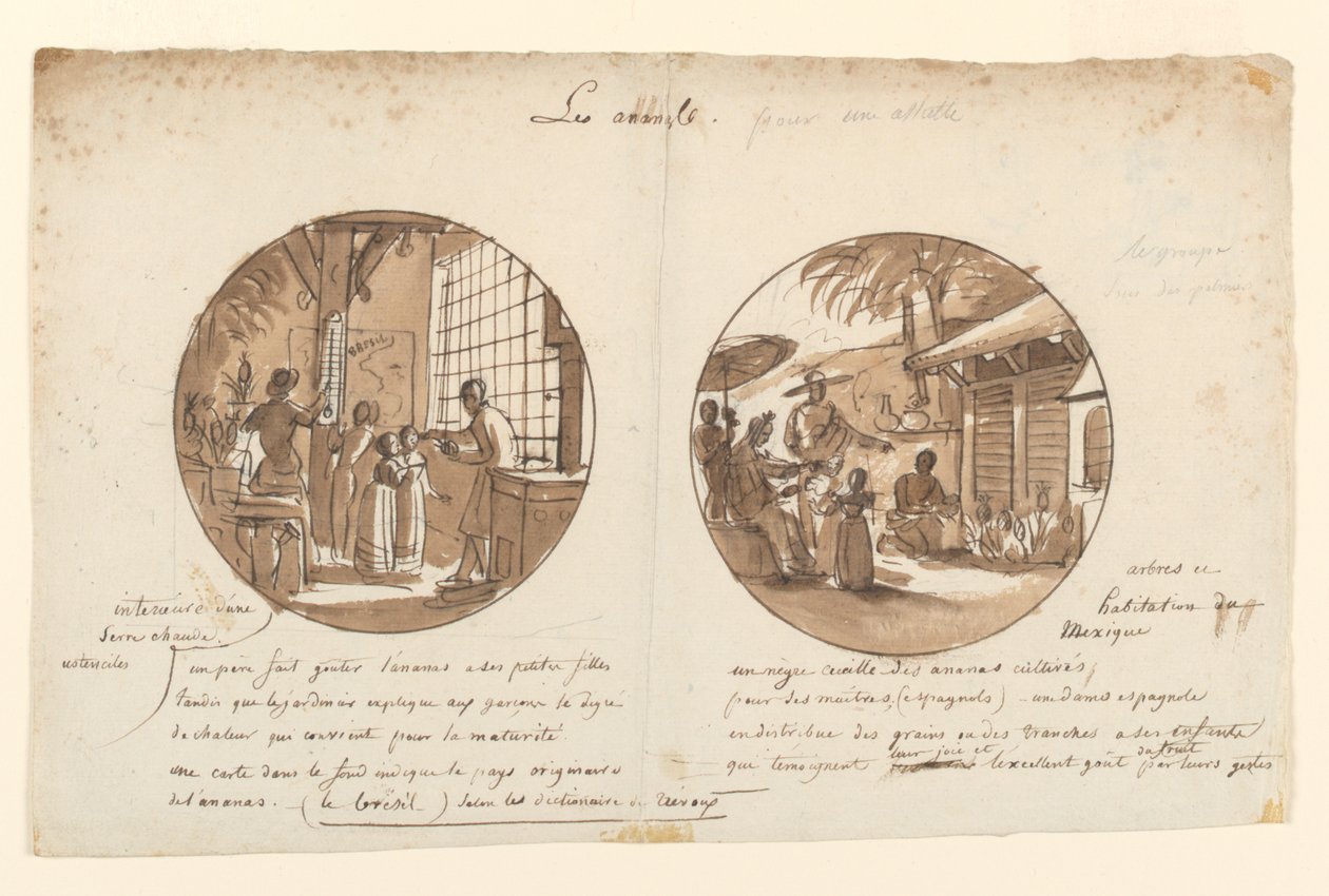 Tervek festett porcelántányérokhoz, Les Ananas (ananász) a Service des Objets de Dessert (desszert szolgáltatás) alkotó: Jean Charles Develly