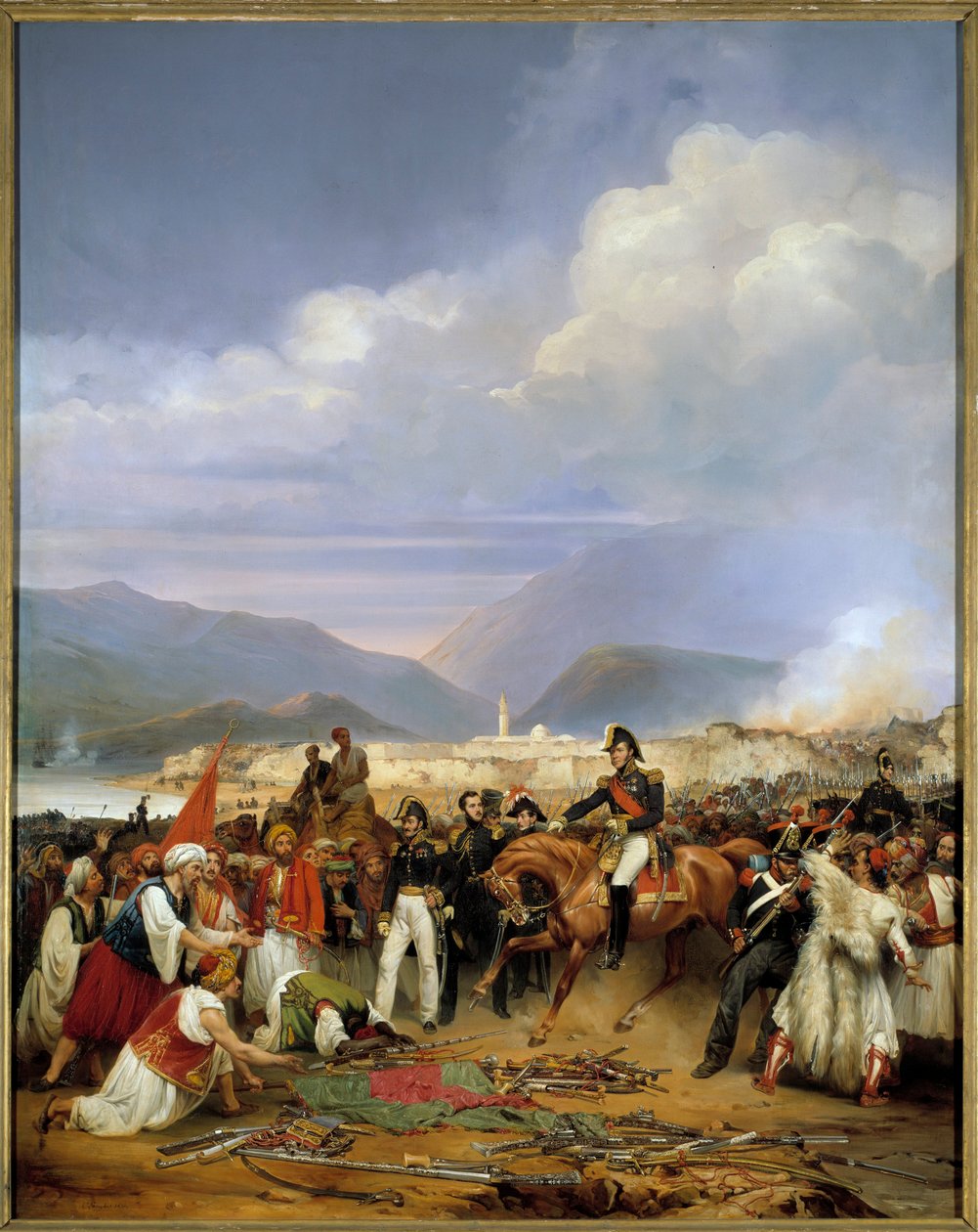 Görög függetlenségi háború (1828-1833): "" A tábornokház megkapja Moree várának feladását 1828. október 30-án"" Moree (1828-1832) peloponnészoszi expedíciójának epizódja. Jean Charles Langlois (1789-1870) festménye 1836 V. 2,72x1,92 alkotó: Jean Charles Langlois