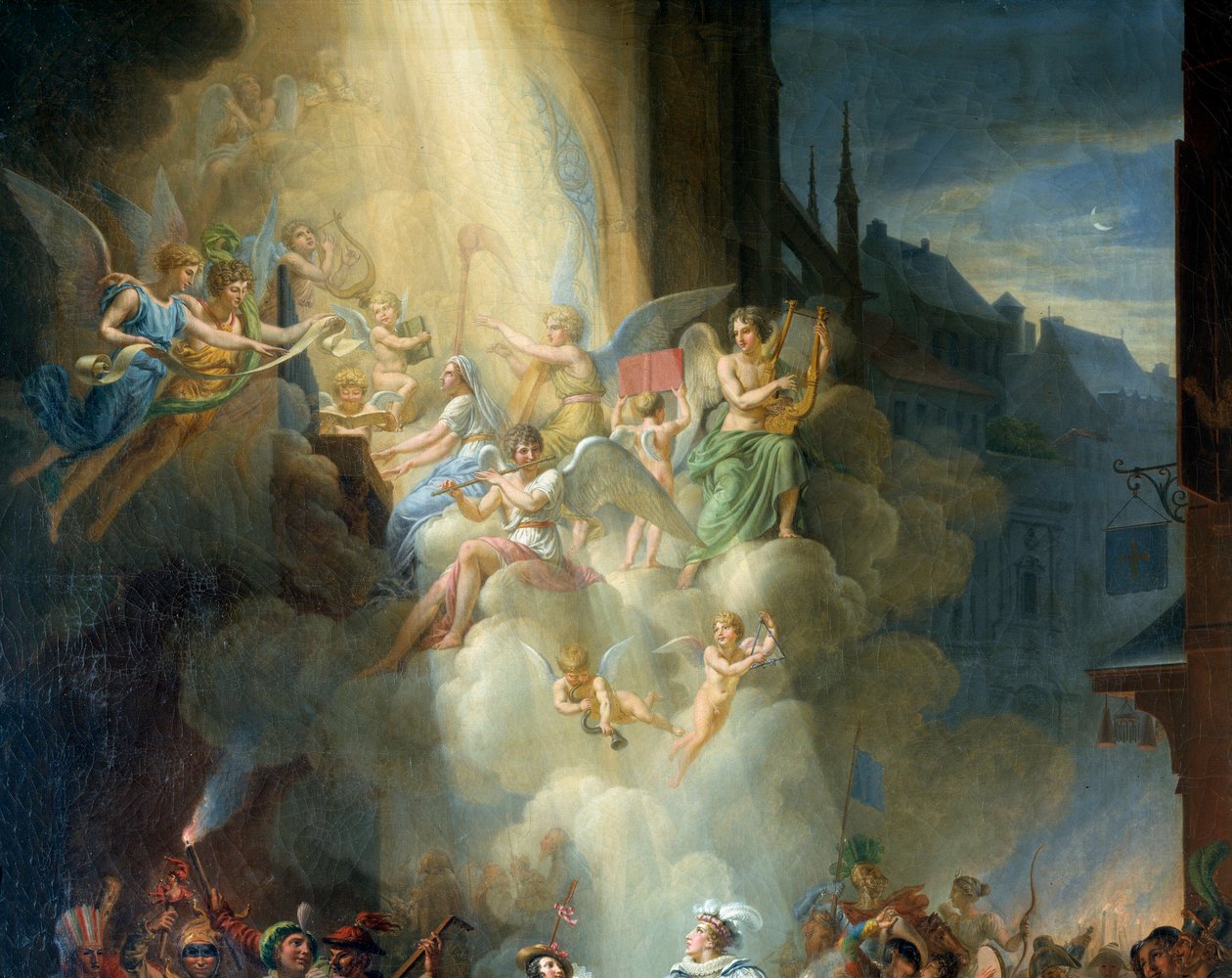 Részlet a „” Henri de Joyeuse megtéréséről”” (16. század). Zenész angyalok. Jean Charles Tardieu (1765-1830) festménye alkotó: Jean Charles Tardieu