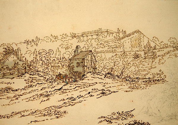 A Pavillon de Musique de la Comtesse du Barry, Louveciennes, Párizs (ceruza, toll és tinta akvarellel papíron) alkotó: Jean Claude (attr. to) Nattes