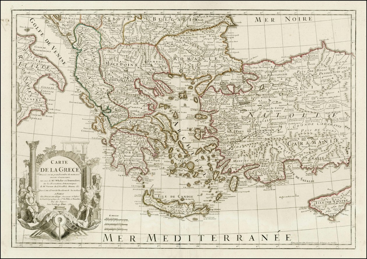 1780 térkép - Carte de la Grece Dressee sur un grand nombre de memoires anciens et nouveaux, Sur ceux de Mrs. Whele et Tournefort alkotó: Jean Claude Dezauche