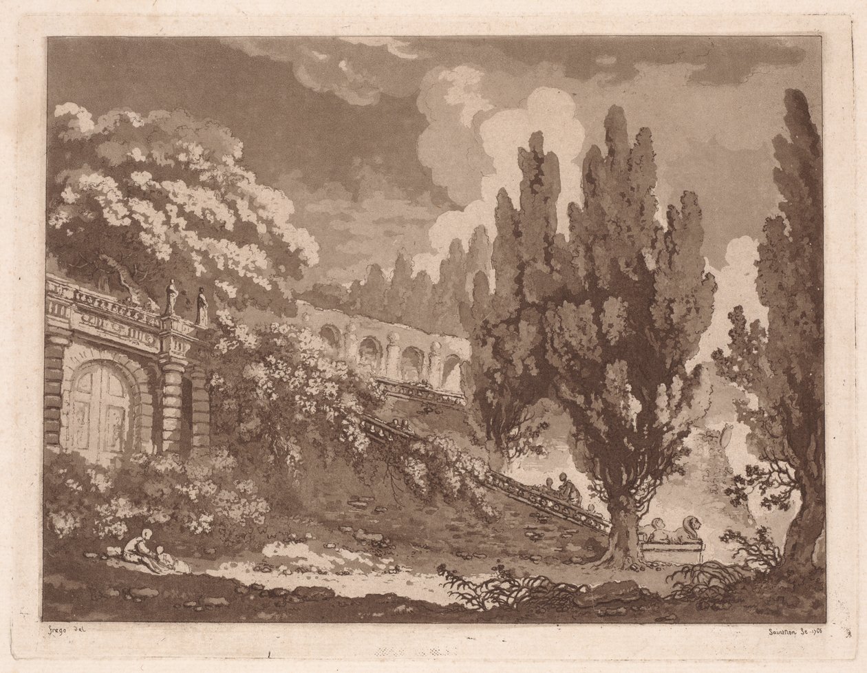 Lépcsők egy olasz kertben, 1766. alkotó: Jean Claude Richard Saint Non