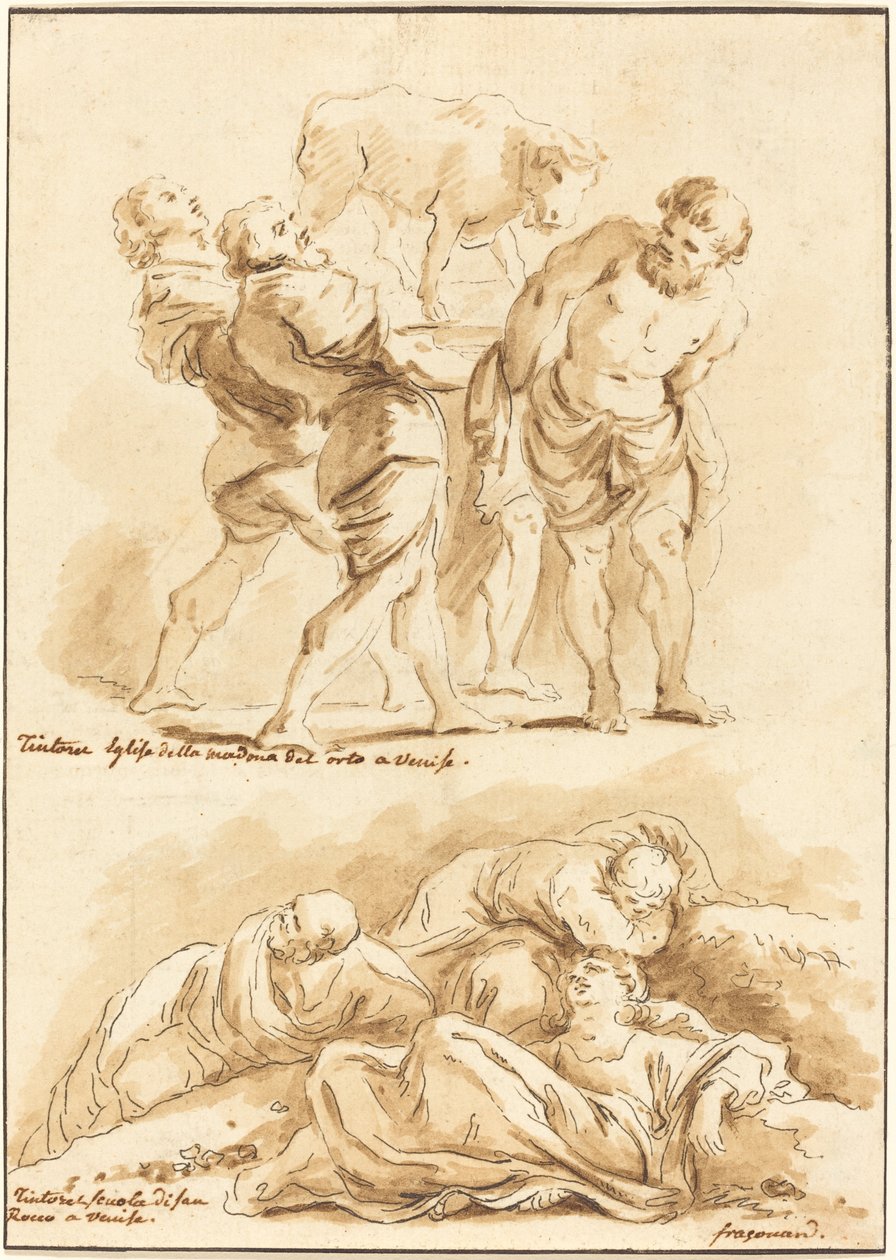 Aranyborjú és Krisztus imádata az Olajfák hegyén alkotó: Jean Claude Richard de Saint Non after Jean Honoré Fragonard after Jacopo Tintoretto