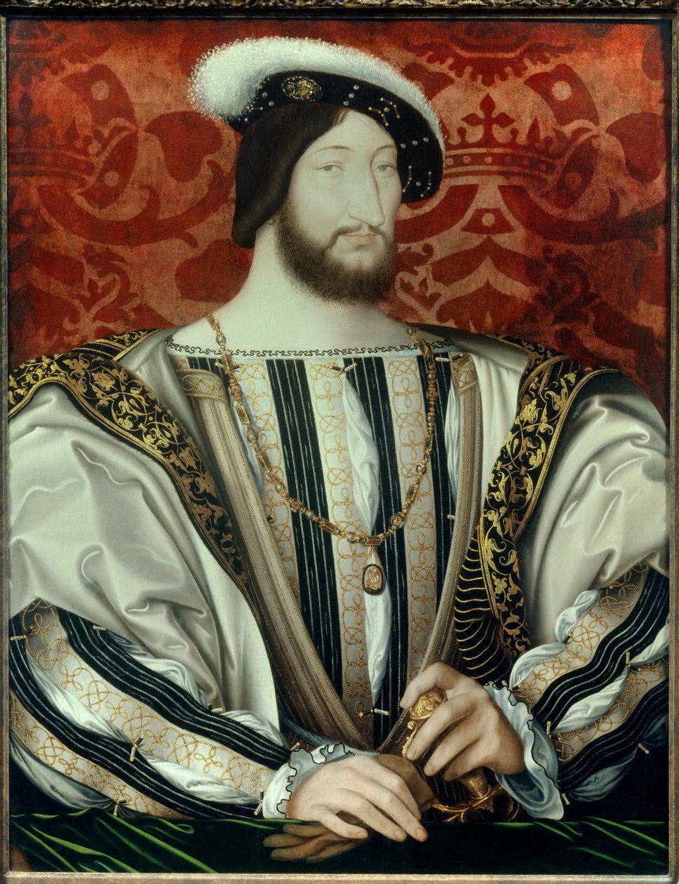 I. Ferenc (1494-1547) francia király portréja (a Szent Mihály-rend gallérjával) olaj, fa, kb. 1530 alkotó: Jean Clouet