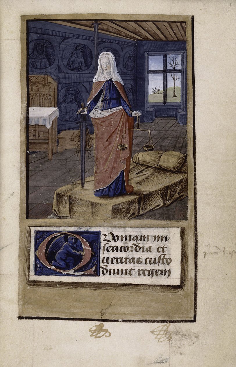 Az igazságosság allegóriája John of Wales Breviloquiumból az ókori hercegek és filozófusok erényeiről, 1475-1499 alkotó: Jean Colombe